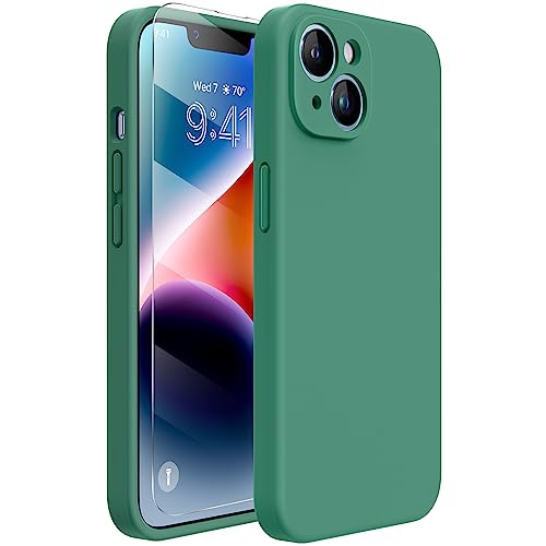 Miracase Designed for iPhone 14 Case with Screen Protector,[Upgraded Enhanced Camera Protection],Shockproof Liquid Silicone Case with Microfiber Lining, 6.1 inch,Acacia Green - Image 1