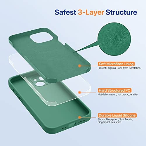 Miracase Designed for iPhone 14 Case with Screen Protector,[Upgraded Enhanced Camera Protection],Shockproof Liquid Silicone Case with Microfiber Lining, 6.1 inch,Acacia Green - Image 4