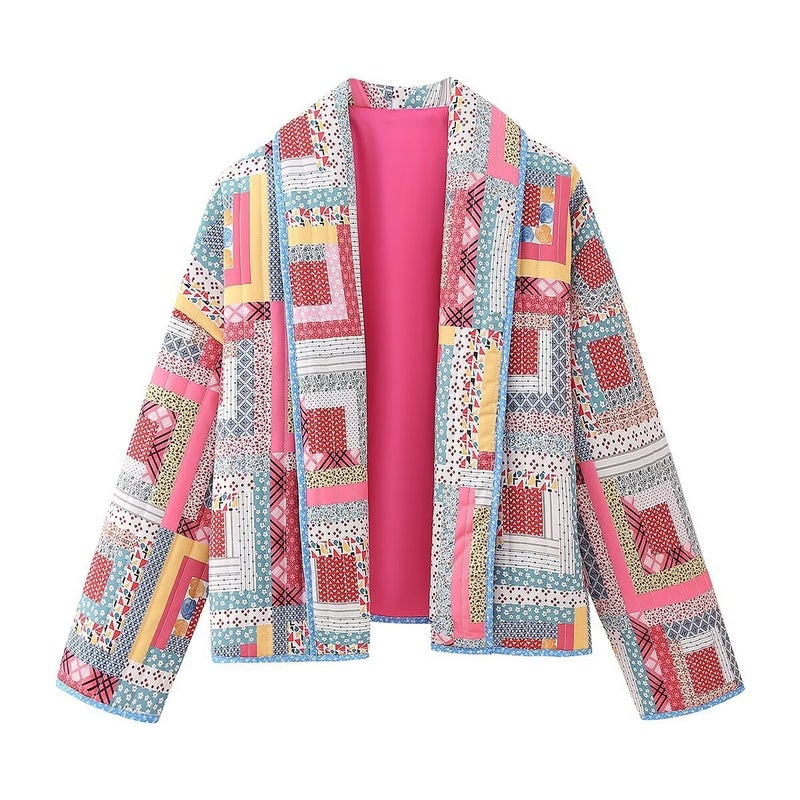 Cross-border AliExpress European and American style explosions 2024 new womens ZR in stock geometric pattern printed quilted cotton jacket Color