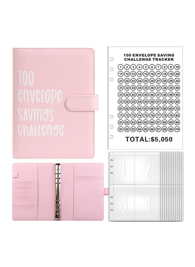 Generic - 100 envelopes Money Saving Challenge,Heavy Duty Leather Money Saving Challenge Binder Book,Easy and Fun Way for 100 Day Money Saving Challenge Budget Binder Budgeting Planner & Saving Money(pink) - Image 1