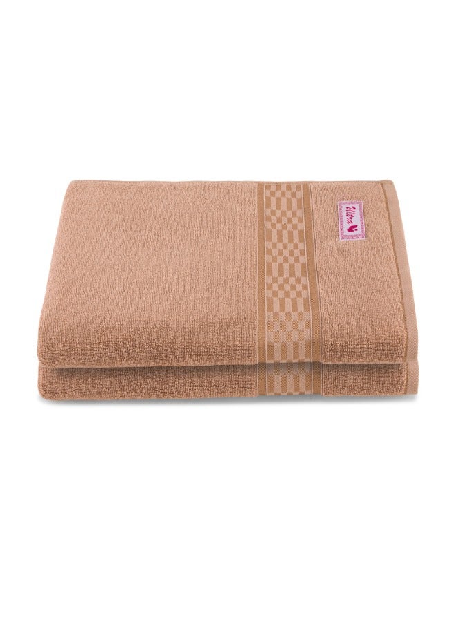 BYFT Home Ultra (Beige) Premium Cotton Bath Sheet (90 X 180 Cm-Set Of 2) Highly Absorbent, High Quality Bath Linen With Checkered Dobby 550 Gsm - Image 2