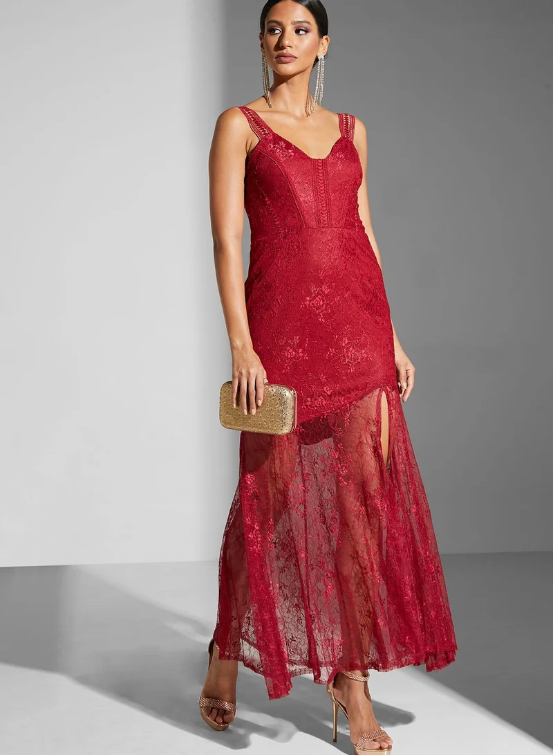 Namshi x Lace Overlay Maxi Dress