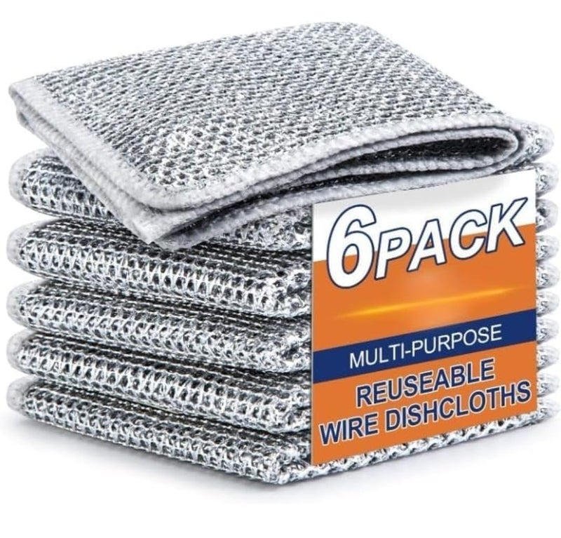 ANTIL'S ANTILS Multipurpose Wire Dishwashing Rags for Wet and Dry Stainless Steel Scrubber NonScratch Wire Dishcloth for Washing Dishes Sinks Counters Easy Rinsing Machine Washable Pack 6
