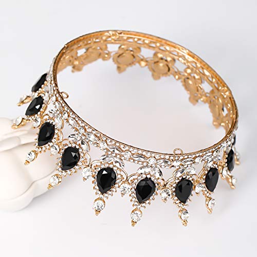 FORSEVEN Queen Crown Rhinestone Wedding Crowns and Tiaras for Women Costume Party Hair Accessories Princess Birthday Crown Crystal Bridal Crown (Gold+Black) - Image 4