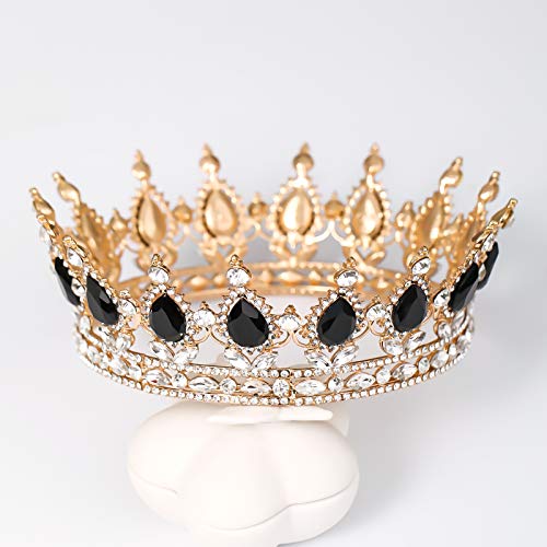 FORSEVEN Queen Crown Rhinestone Wedding Crowns and Tiaras for Women Costume Party Hair Accessories Princess Birthday Crown Crystal Bridal Crown (Gold+Black) - Image 2