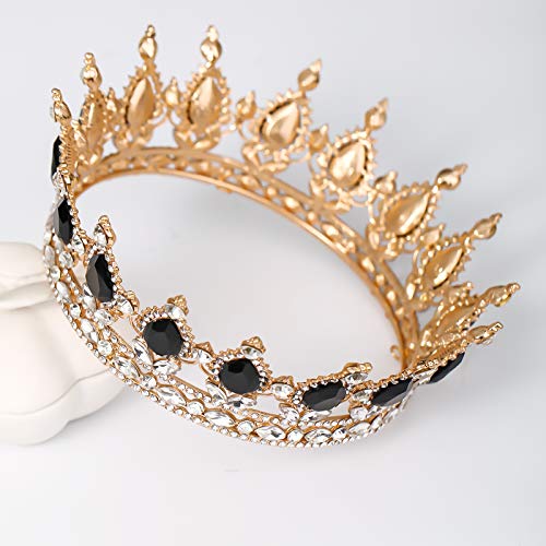 FORSEVEN Queen Crown Rhinestone Wedding Crowns and Tiaras for Women Costume Party Hair Accessories Princess Birthday Crown Crystal Bridal Crown (Gold+Black) - Image 3