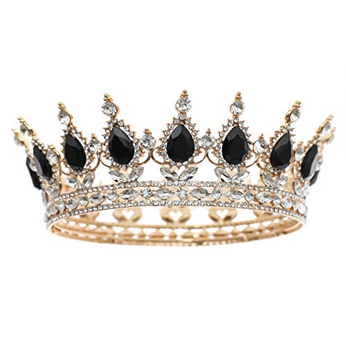 FORSEVEN Queen Crown Rhinestone Wedding Crowns and Tiaras for Women Costume Party Hair Accessories Princess Birthday Crown Crystal Bridal Crown (Gold+Black) - Image 1