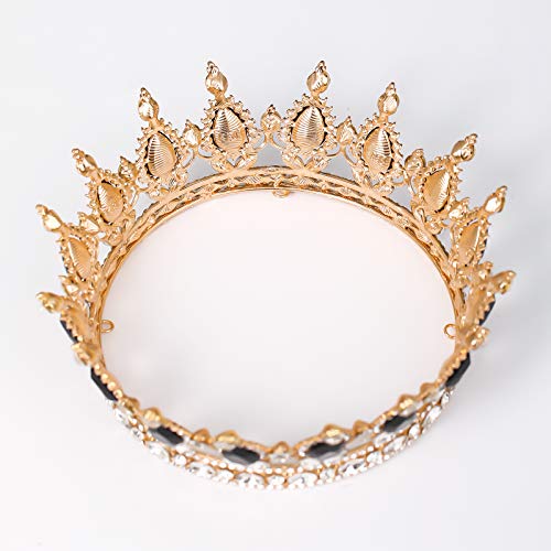 FORSEVEN Queen Crown Rhinestone Wedding Crowns and Tiaras for Women Costume Party Hair Accessories Princess Birthday Crown Crystal Bridal Crown (Gold+Black) - Image 5