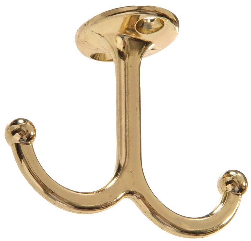 Hardware Essentials 852305 Under Shelf Coat Hook Brass Plated -2 Pack - Image 1