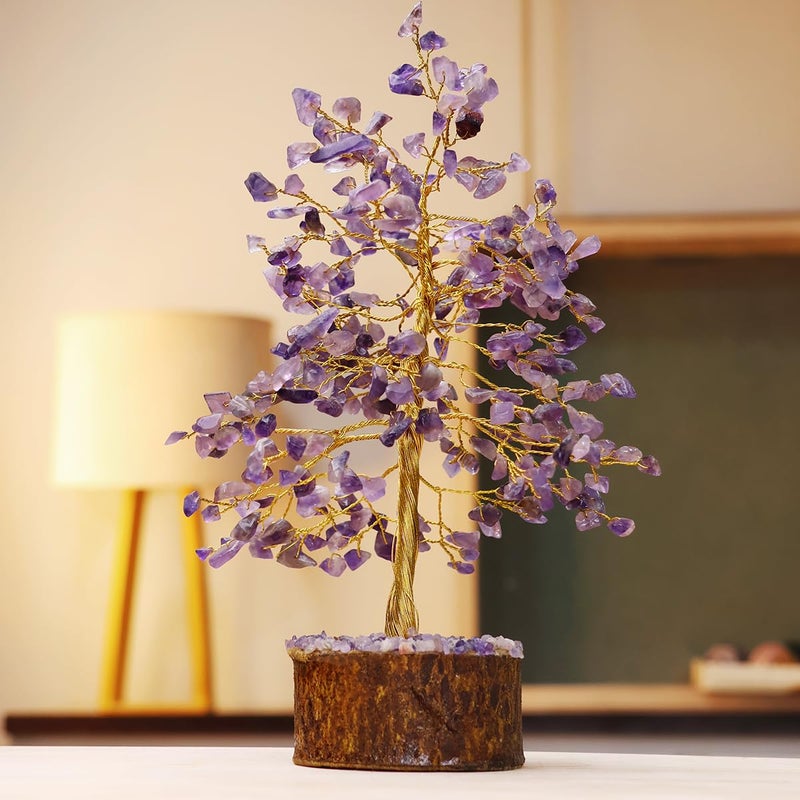 9Dzine Unique Amethyst Crystal Tree for Home Dcor Showpieces 300 Beads Fang Shui Decorations for Living Room Christmas Decorative Gift Positive Energy Good Luck