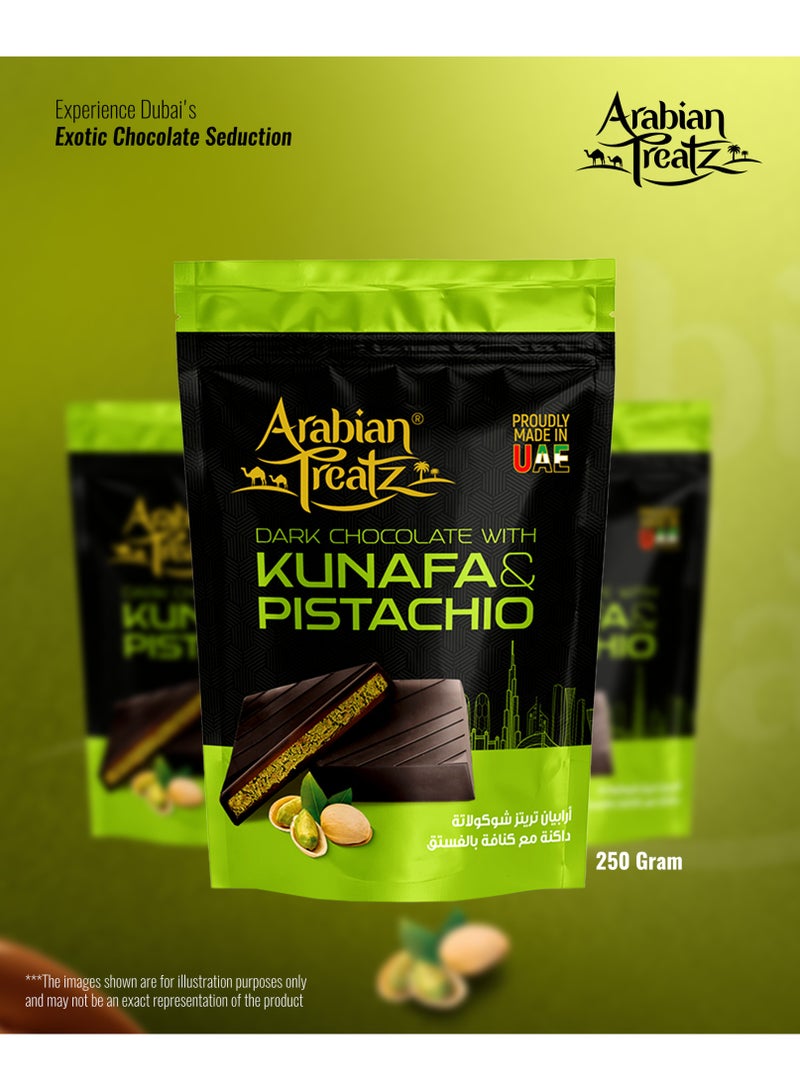 Arabian Treatz Dark Chocolate with Kunafa & Pistachio 250g | Premium UAE Chocolate | Rich Dark Chocolate Dessert - Image 3