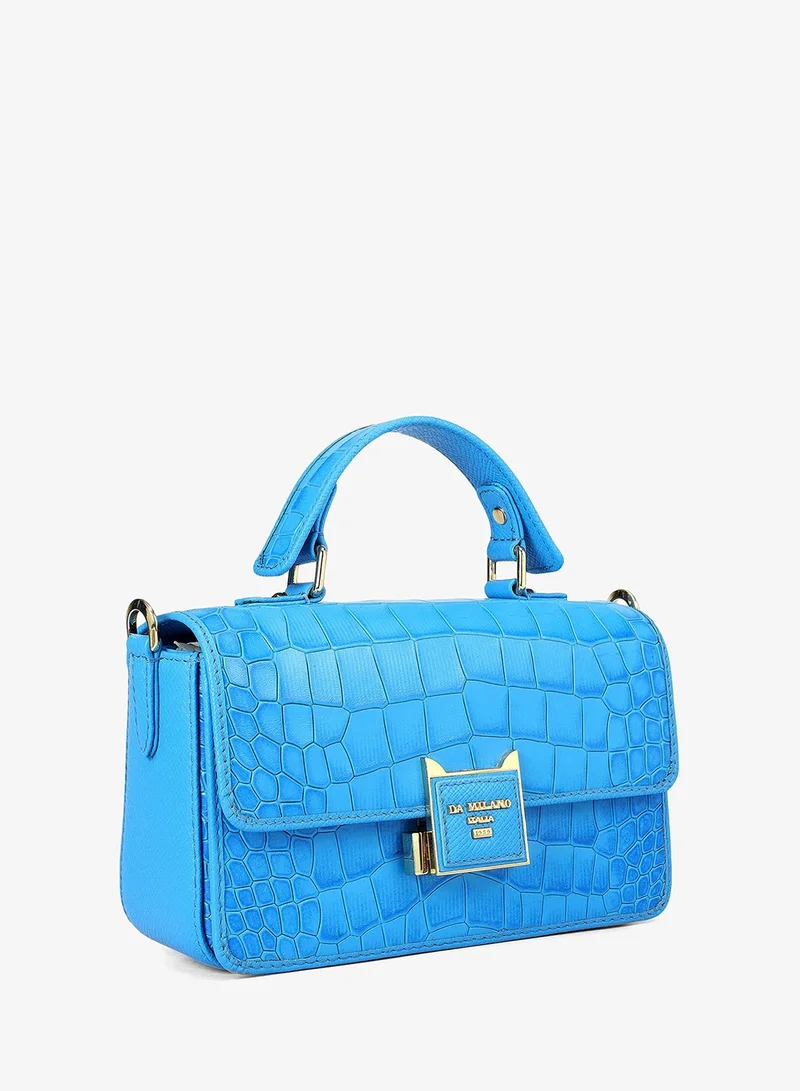 Da Milano Small Croco Leather Satchel - Blue