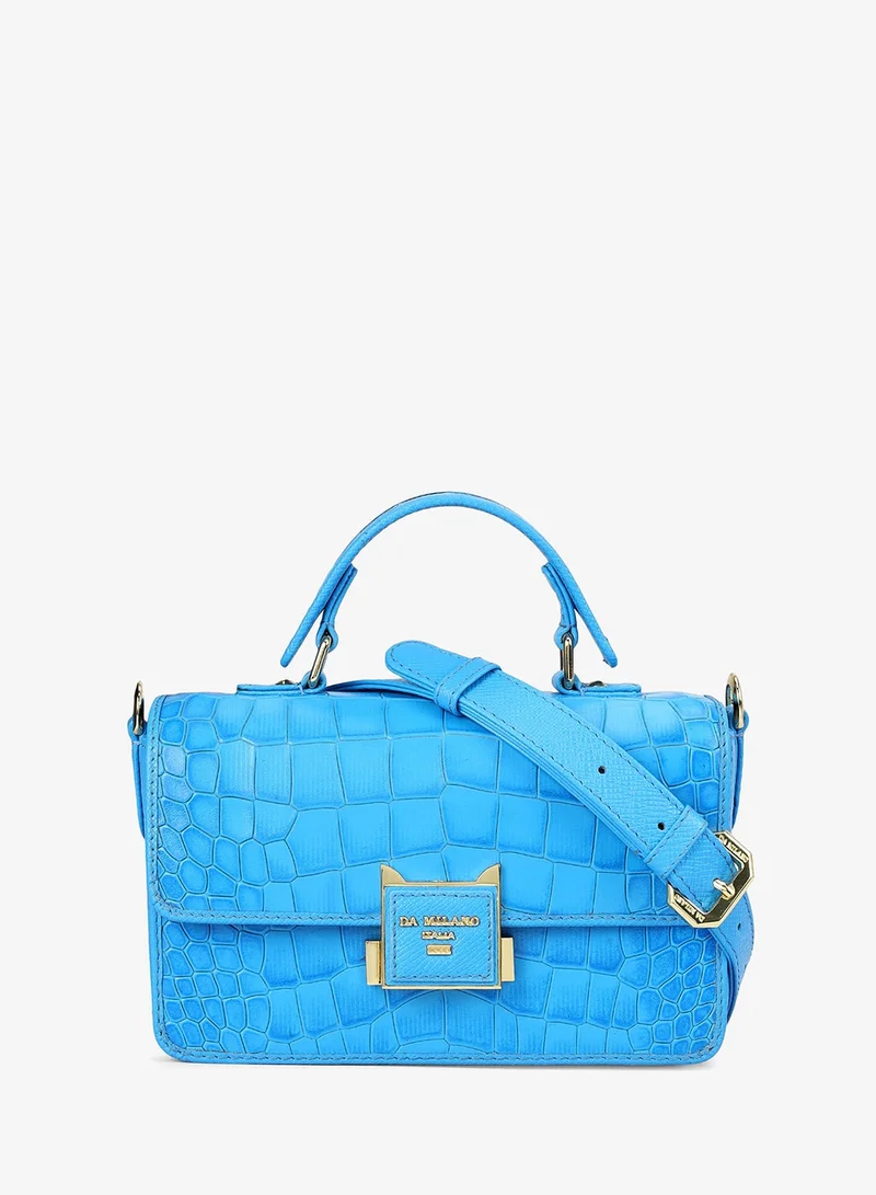 Small Croco Leather Satchel - Blue