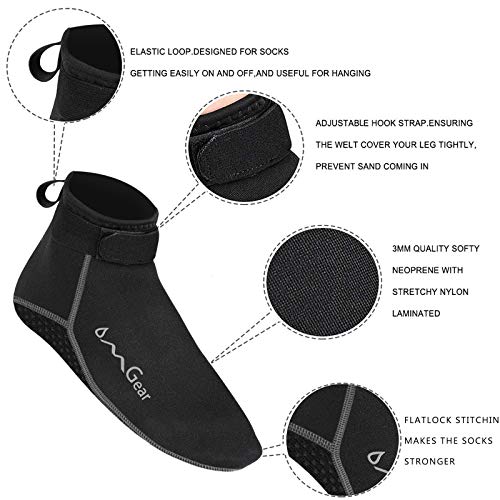 OMGear Water Socks Neoprene Socks Beach Booties Shoes 3mm Glued Blind Stitched Anti-Slip Wetsuit Boots Fin Swim Socks (3mm Low Cut/Grey, 3XL(Men 13-14,women13-15)) - Image 3