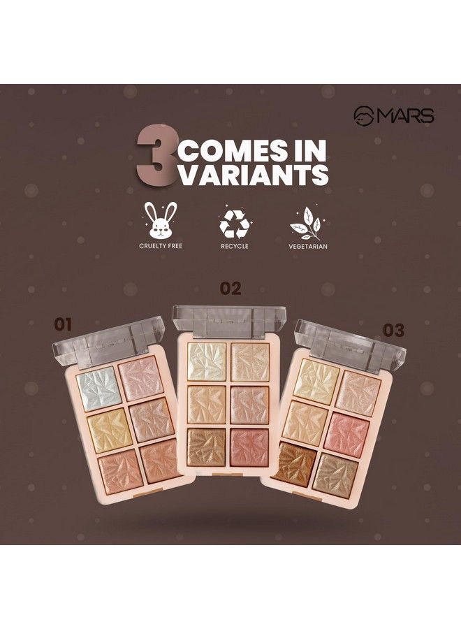 Mars Glowzilla 6 Colour Highlighter Palette ; Ultra Blendable & Long Lasting ; Blinding Glow (12.0Gm) (Shade03) - Image 5