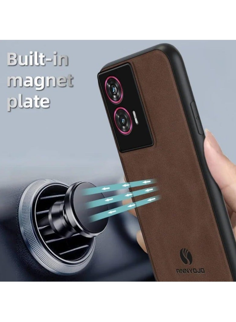 general Case Compatible with Motorola Edge 50 Fusion, Matte Plain Leather Case Built-in Metal Fits Car Mount Holder, Soft TPU Frame Protective Cover for Moto Edge 50 Fusion - Image 2