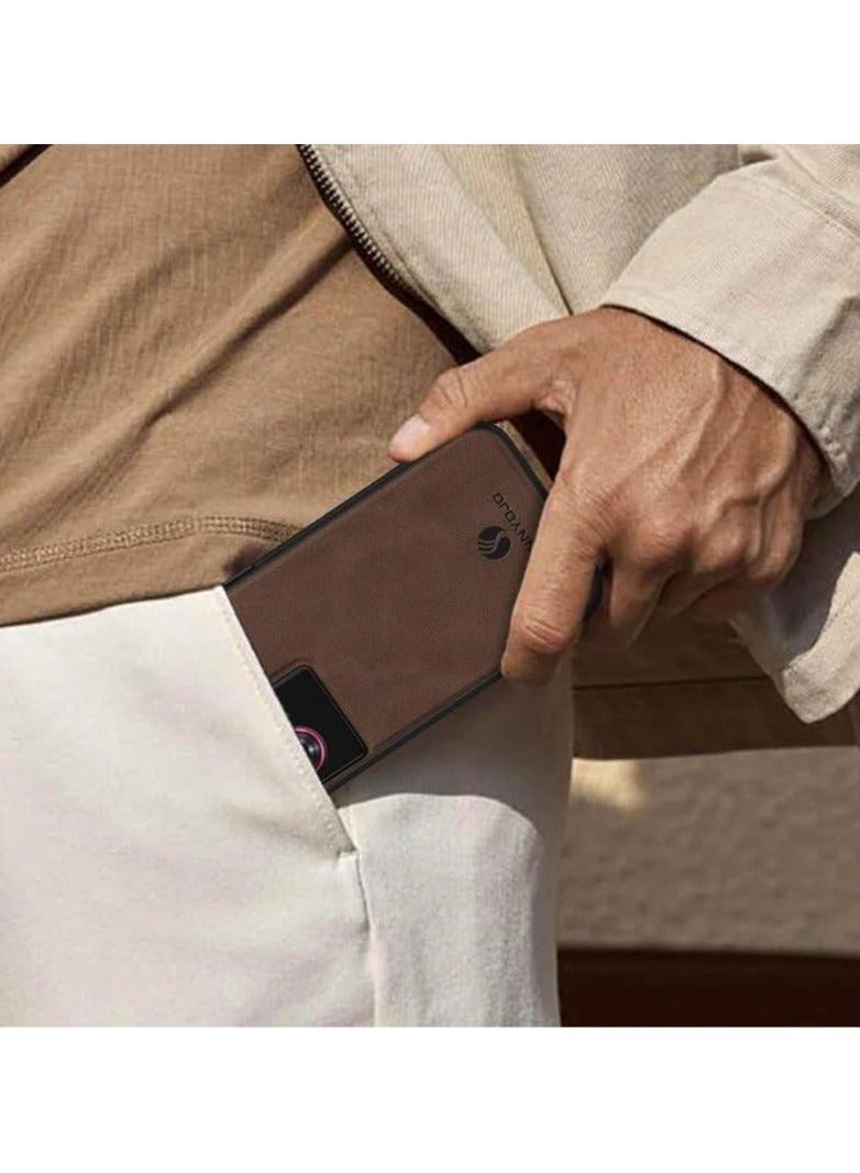 general Case Compatible with Motorola Edge 50 Fusion, Matte Plain Leather Case Built-in Metal Fits Car Mount Holder, Soft TPU Frame Protective Cover for Moto Edge 50 Fusion - Image 4