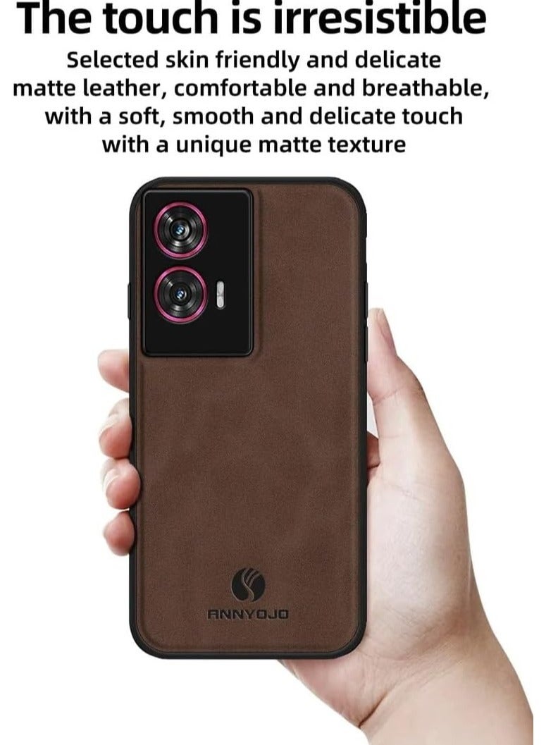 general Case Compatible with Motorola Edge 50 Fusion, Matte Plain Leather Case Built-in Metal Fits Car Mount Holder, Soft TPU Frame Protective Cover for Moto Edge 50 Fusion - Image 3
