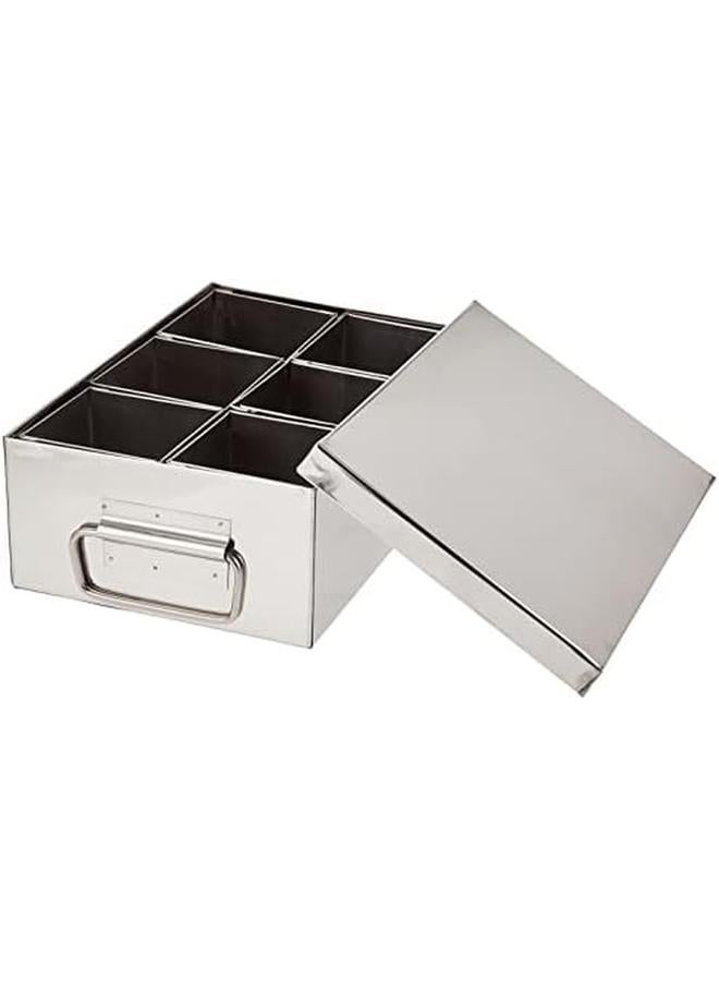 راج صندوق تخزين توابل تقديم الطعام من الفولاذ المقاوم للصدأ 34 سم Cmp006 صندوق ماسالا صندوق توابل ماسالا بيتي 6 مقصورات - Image 2