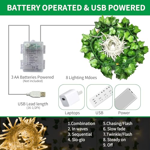 Freyalife Fake Vines for Room Decor12 Pack 84 FTwith CE Certified 80 LED String LightsArtificial Plant Ivy for Aesthetic Home Bedroom Wall Wedding Party Office Patio Indoor Outdoor Garden Dcor - Image 3