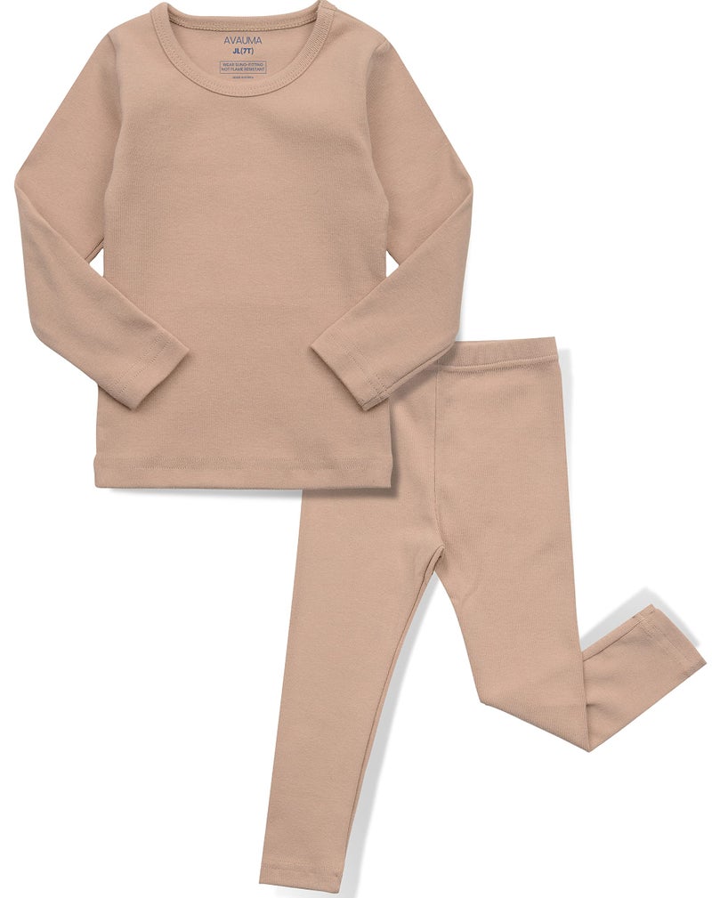 AVAUMA Baby Boys Girls Pajama Set Kids Toddler Snug fit Basic Cotton Sleepwear pjs for Daily (Beige-1 X-Large) - Image 1