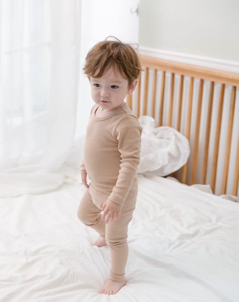 AVAUMA Baby Boys Girls Pajama Set Kids Toddler Snug fit Basic Cotton Sleepwear pjs for Daily (Beige-1 X-Large) - Image 5