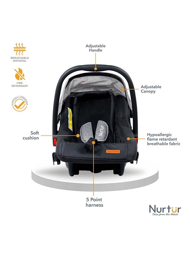 Nurtur Nurtur Plus Travel System - Stroller with Baby Carrier, 0 36 months, Storage Basket, Detachable Bumper, 5 Point Safety Harness, Compact Foldable Design, Grey  - Image 3