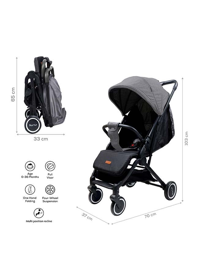 Nurtur Plus Travel System - Stroller with Baby Carrier, 0 36 months, Storage Basket, Detachable Bumper, 5 Point Safety Harness, Compact Foldable Design, Grey