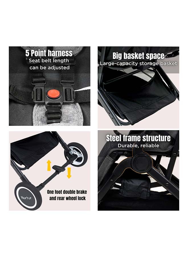 Nurtur Nurtur Plus Travel System - Stroller with Baby Carrier, 0 36 months, Storage Basket, Detachable Bumper, 5 Point Safety Harness, Compact Foldable Design, Grey  - Image 4