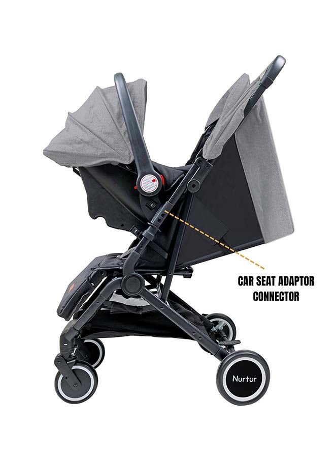 Nurtur Nurtur Plus Travel System - Stroller with Baby Carrier, 0 36 months, Storage Basket, Detachable Bumper, 5 Point Safety Harness, Compact Foldable Design, Grey  - Image 5