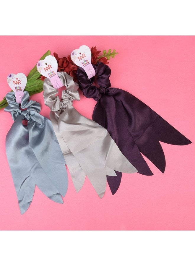 Nnr Satin Silk Tulip Shape Scarf Hair Scrunchies With Laser Cutting For Girls And Women, Pack Of 3 Pcs - Color 1 - Image 2