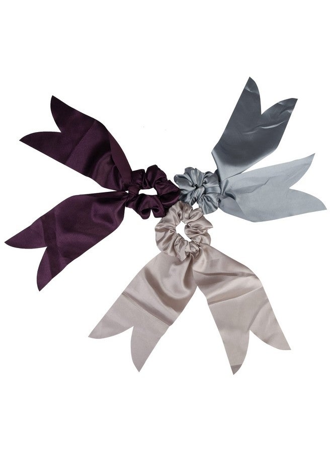 Nnr Satin Silk Tulip Shape Scarf Hair Scrunchies With Laser Cutting For Girls And Women, Pack Of 3 Pcs - Color 1 - Image 1