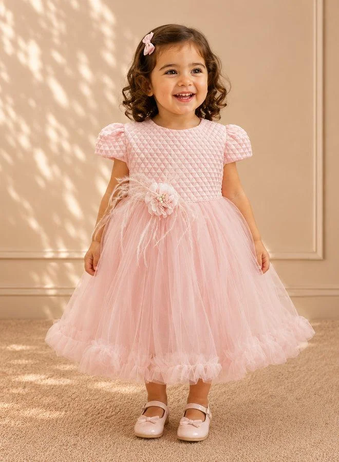 فيا بامبينو Blush Quilted Bodice Feather-Waist Tulle Dress 2917
