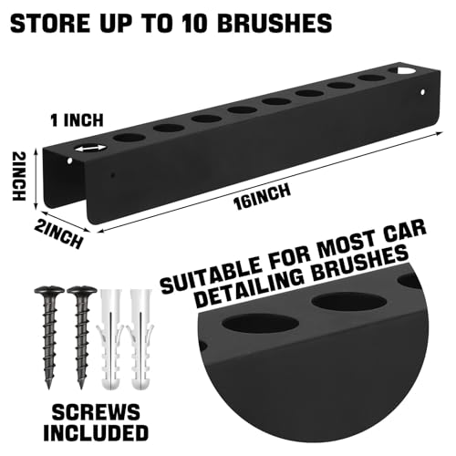 Yaocom 2 Pcs Detailing Brush Holder 10 Holes Car Detailing Organizer Wall Mounting Rack with Hardware Auto Supplies Car Accessories for Garage Workshop - Image 2