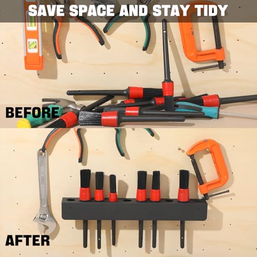 Yaocom 2 Pcs Detailing Brush Holder 10 Holes Car Detailing Organizer Wall Mounting Rack with Hardware Auto Supplies Car Accessories for Garage Workshop - Image 3