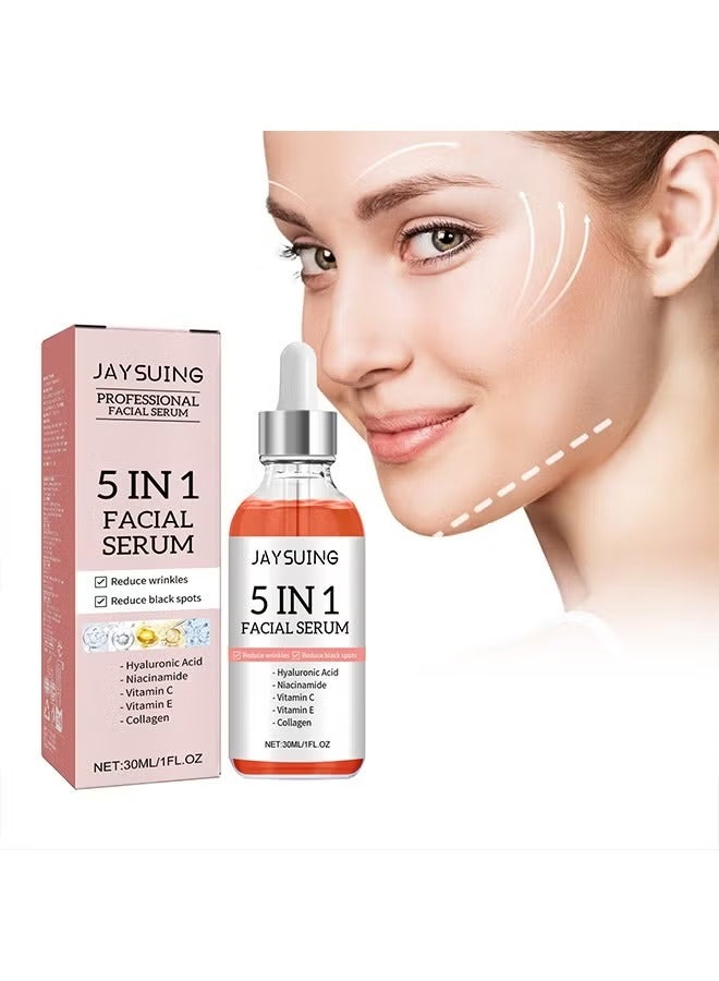 جايسوينغ 5 في 1 مصل الوجه ، مع حمض الهيالورونيك ، نياسيناميد ، فيتارمين سي ، فيتارمين إي ، الكولاجين ، لترطيب مصل الوجه المشرق مصل الوجه المضاد للشيخوخة للبقع المظلمة ، الخطوط الدقيقة والتجاعيد البشرة الناعمة 3 - Image 1