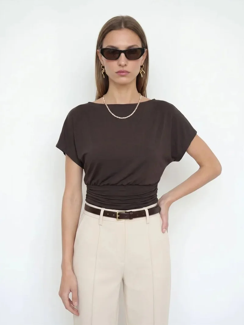 ديلفين Dilvin Women's Modal Blend Cut-out Crew Neck Blouse