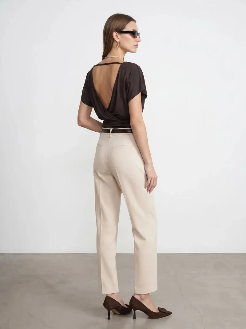 ديلفين Dilvin Women's Modal Blend Cut-out Crew Neck Blouse