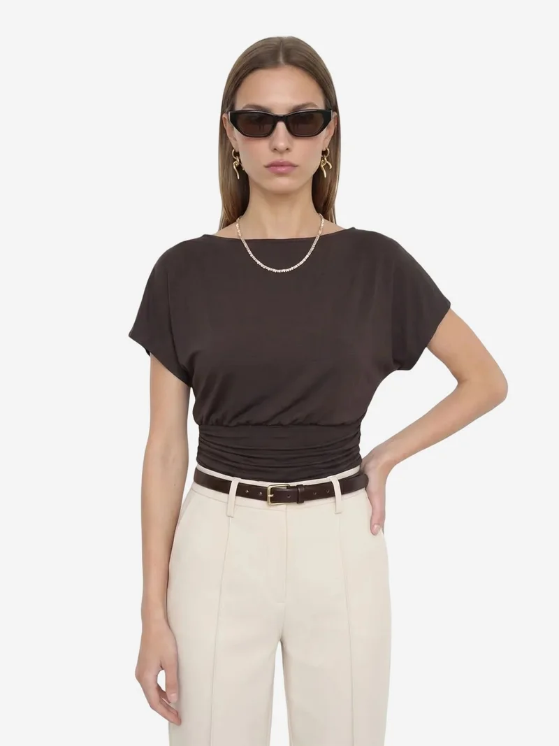 ديلفين DILVIN Women's Modal Blend Cut-out Crew Neck Blouse