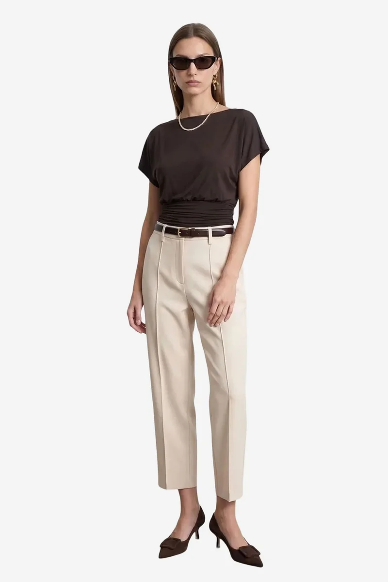 Dilvin Coffee Brown DILVIN Women's Modal Blend Cut-out Crew Neck Blouse for Women | Best Price UAE