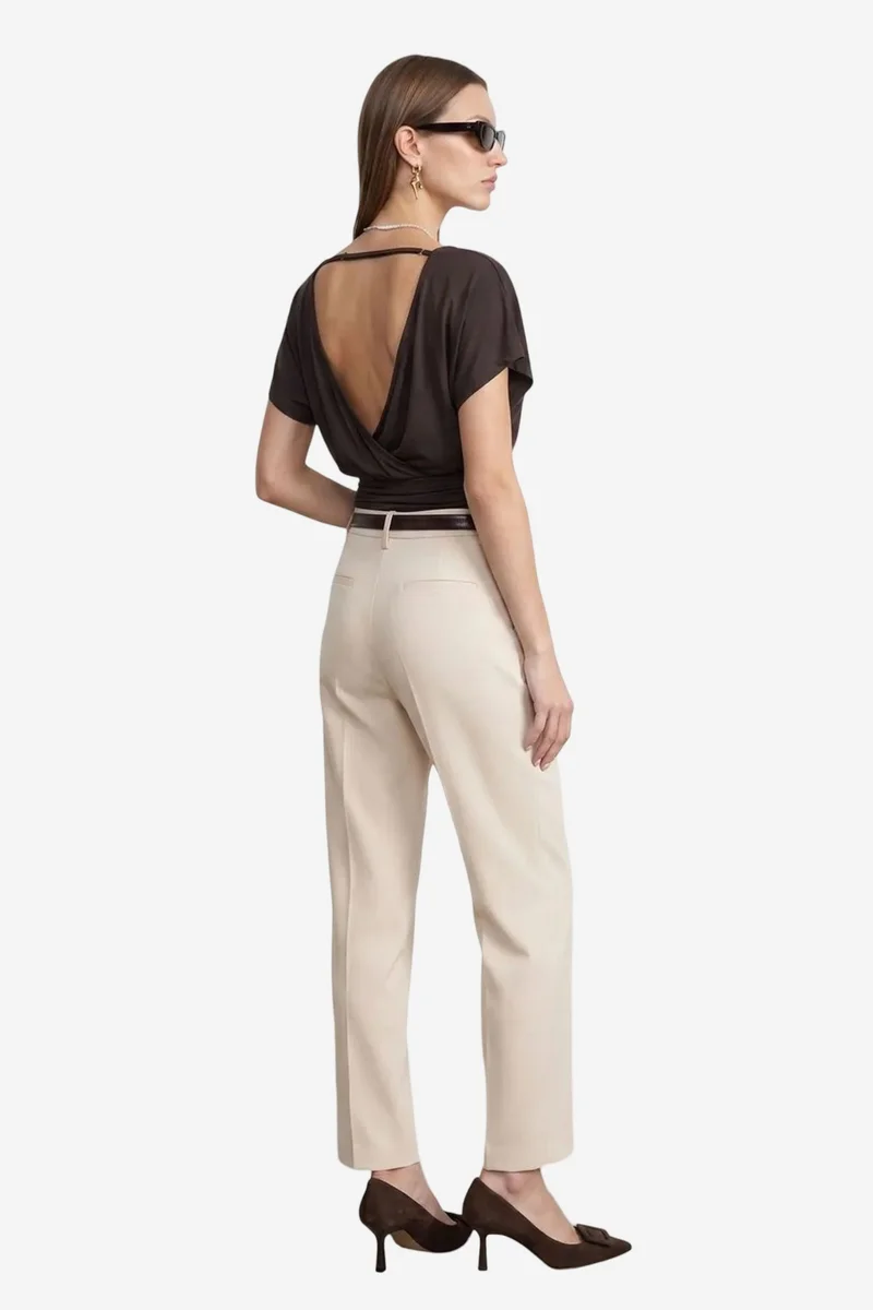 Dilvin Coffee Brown DILVIN Women's Modal Blend Cut-out Crew Neck Blouse for Women | Best Price UAE