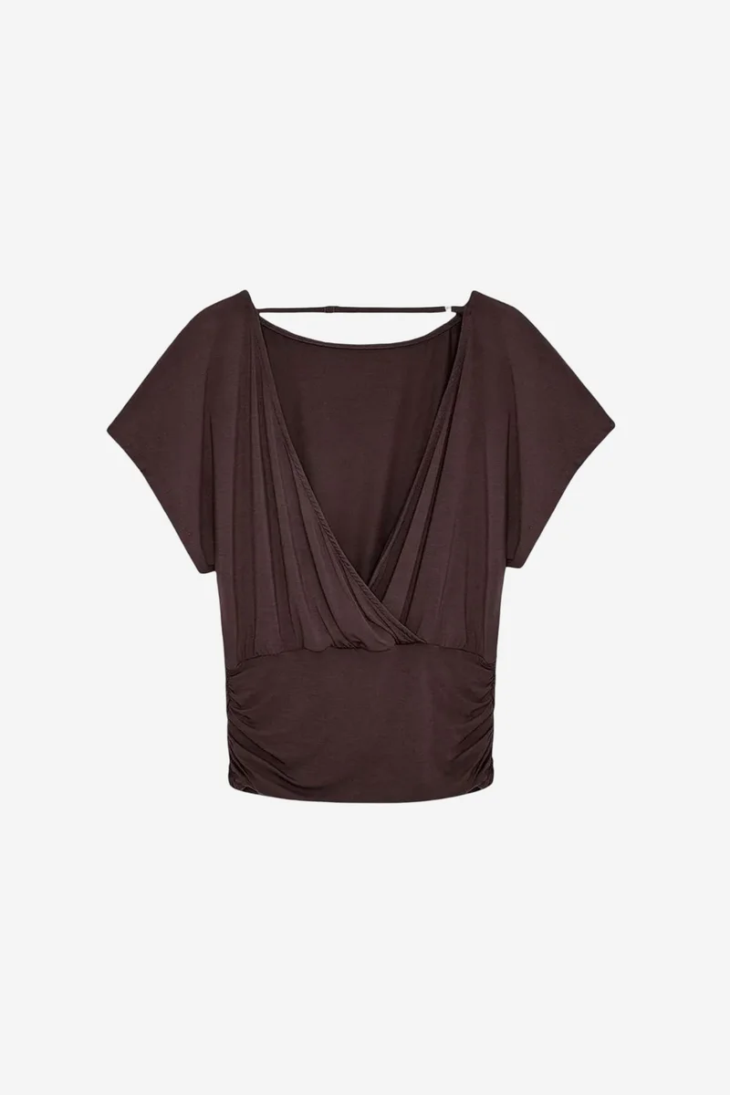 Dilvin Coffee Brown DILVIN Women's Modal Blend Cut-out Crew Neck Blouse for Women | Best Price UAE