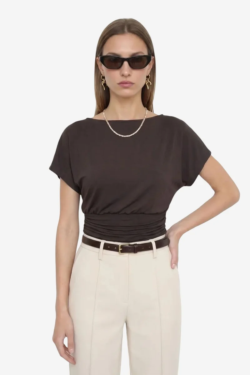 ديلفين DILVIN Women's Modal Blend Cut-out Crew Neck Blouse