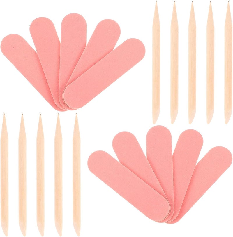 50pcs Mini Nail File and Cuticle Pusher Kit Double-Sided Fine Nail Files with 6.5cm Wooden Cuticle Sticks at Home and Salon - Image 1