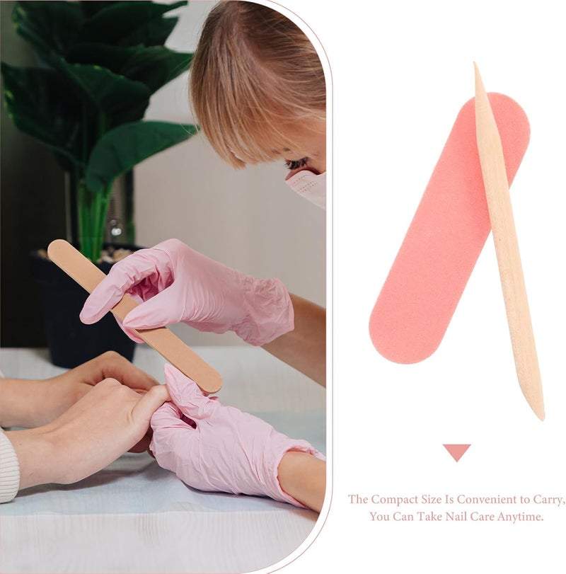 50pcs Mini Nail File and Cuticle Pusher Kit Double-Sided Fine Nail Files with 6.5cm Wooden Cuticle Sticks at Home and Salon - Image 3