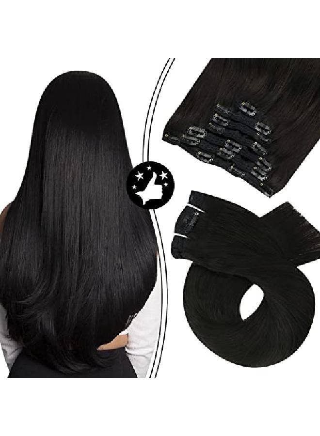 Moresoo Clip In Hair Extensions Human Hair Natural Black 18 Inch 7Pcs 120Grams Straight Real Human Hair Extensions For Women Double Weft Full Head Extensions - Image 1