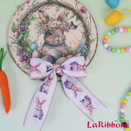 LaRibbons Easter Bunny Ribbon Wired 2.5 Inch x 12 Yards, Reversible Khaki Plaid Wired Edge Ribbon for Easter Baskets Spring Crafts Wrapping Wreath Bow DIY Decorative - Image 4