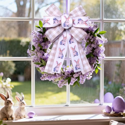 LaRibbons Easter Bunny Ribbon Wired 2.5 Inch x 12 Yards, Reversible Khaki Plaid Wired Edge Ribbon for Easter Baskets Spring Crafts Wrapping Wreath Bow DIY Decorative - Image 3