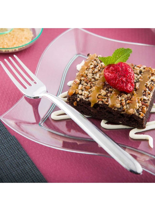 Restaurantware Moderna 7.3 Inch Disposable Forks, 250 Recyclable Plastic Cutlery - Crack-Resistant, For All Types Of Meals, Silver Plastic Party Forks - Image 3