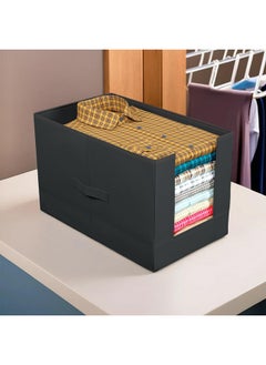 Kuber Industries Kuber Industries Shirt Organizer for Wardrobe|Foldable Non Woven Shirt Stacker|Designer Cupboard Organizer for Clothes |Clothes Storage box|Pack of 4 (Black)  - Image 2